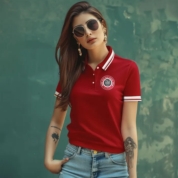 Model wearing a private label polo shirt produced by Seam Apparel